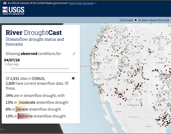 map of western states and current streamflow